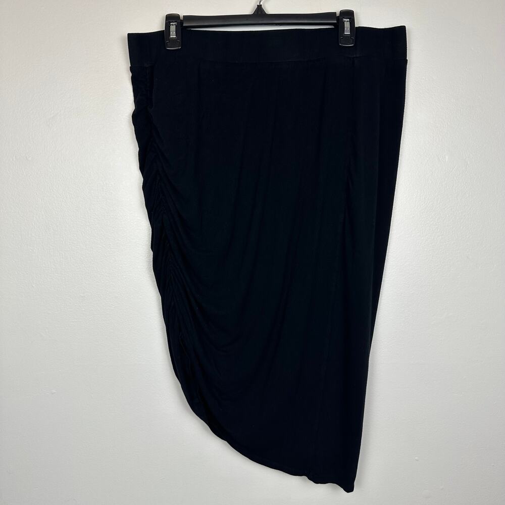 Torrid Womens Asymmetrical Ruched Side Pull-On Stretch Midi Solid Black Skirt 2